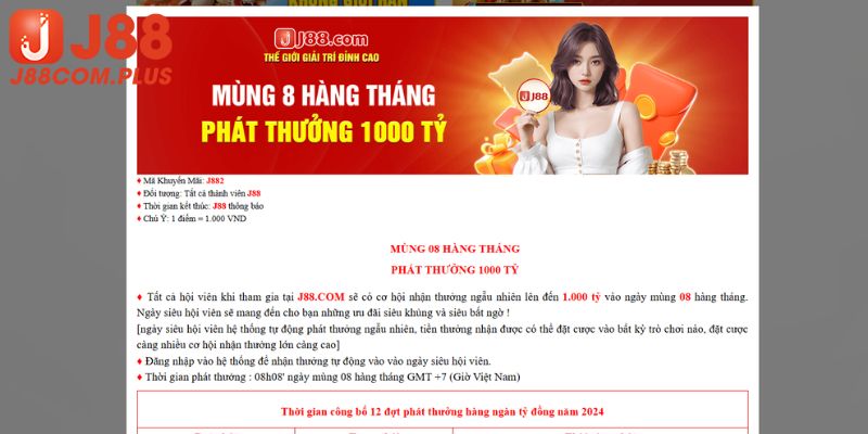 Khuyến mãi J88 nhận tiền tỷ vào ngày đặc biệt